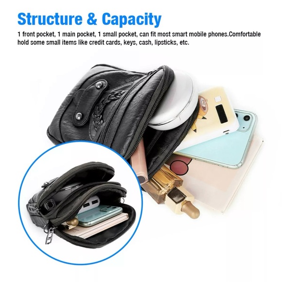 SALE🔥4 for 25🔥🖤Black Small Crossbody Phone Case Shoulder Bag 3 Pouch - Picture 5 of 14